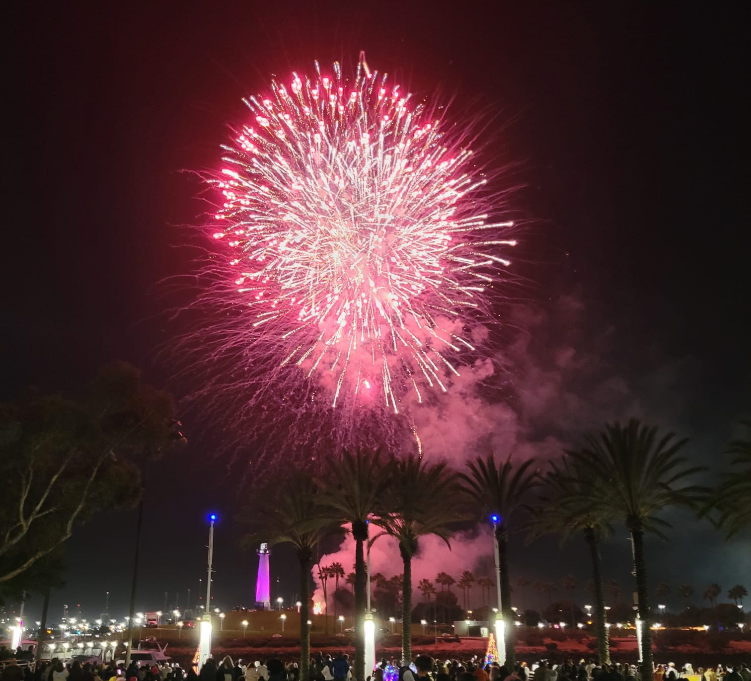 New year's eve celebration fireworks at Long Beach, CA.